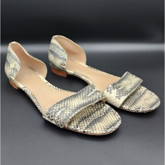 Tory Burch Shoes - Tory Burch Savannah Snakeskin Python Open Toe Sandal Flats